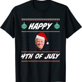 Santa Joe Biden Happy 4th of July Ugly Christmas Sweater Funny T-Shirt