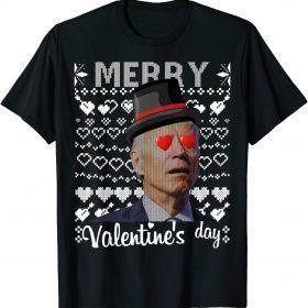 Funny Joe Biden Merry Valentines day Confused Red hearts Ugly T-Shirt