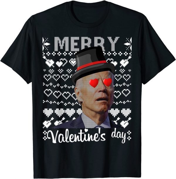 Funny Joe Biden Merry Valentines day Confused Red hearts Ugly T-Shirt