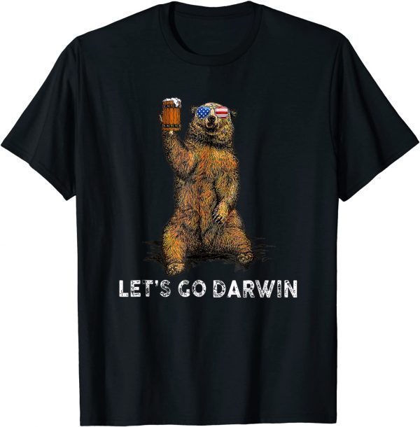 T-Shirt Lets Go Darwin Bear Drinking Beer USA Flag Vintage