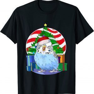 T-Shirt Budgie Blue Parakeet Santa Christmas Tree Decor 2022