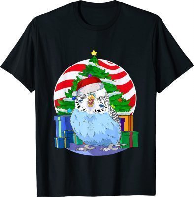 T-Shirt Budgie Blue Parakeet Santa Christmas Tree Decor 2022