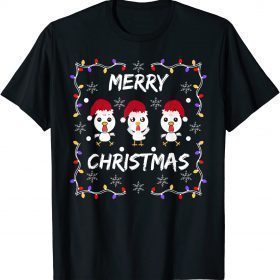 Merry Christmas Chicken Santa Hat Lights Xmas Funny T-Shirt