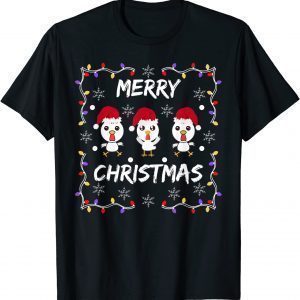 Merry Christmas Chicken Santa Hat Lights Xmas Funny T-Shirt