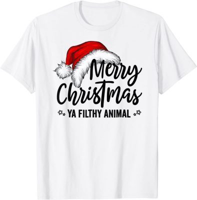 Merry Christmas Animal Filthy Ya Funny Santa Hat T-Shirt