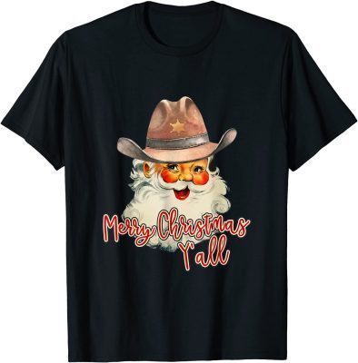 Santa Claus Merry Christmas Y'all Western Country Cowboy Funny T-Shirt