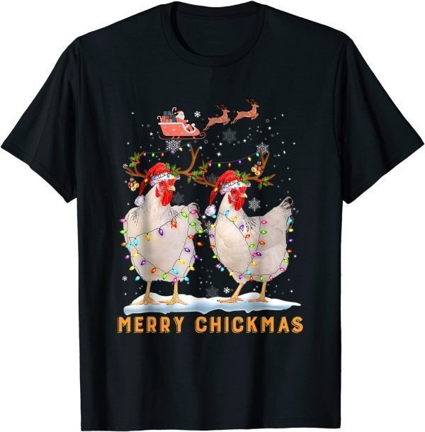 Classic Merry Chickmas Chicken Christmas Ornament Lights Santa Hat T-Shirt