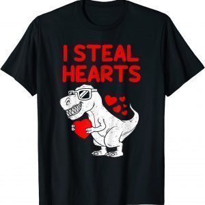 T-Shirt Kids I Steal Hearts T Rex Dino Valentines Day Toddler Boys
