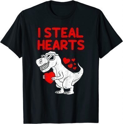 T-Shirt Kids I Steal Hearts T Rex Dino Valentines Day Toddler Boys