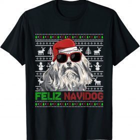 2022 Lowchen Dog Feliz Navidog Funny Christmas Gift Shirts T-Shirt