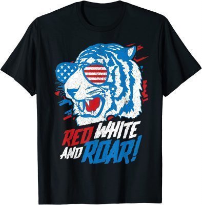 Red White And Roar Tiger 4th Of July USA American Flag Shirt