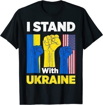 I Stand With Ukraine Support Ukrainian American USA Flag T-Shirt