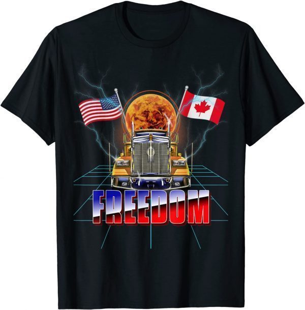 USA American and Canada Flag Freedom Convoy 2022 Trucker Unisex Tee Shirts