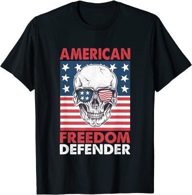 American Freedom Defender USA Flag Skull Unisex Tee Shirts