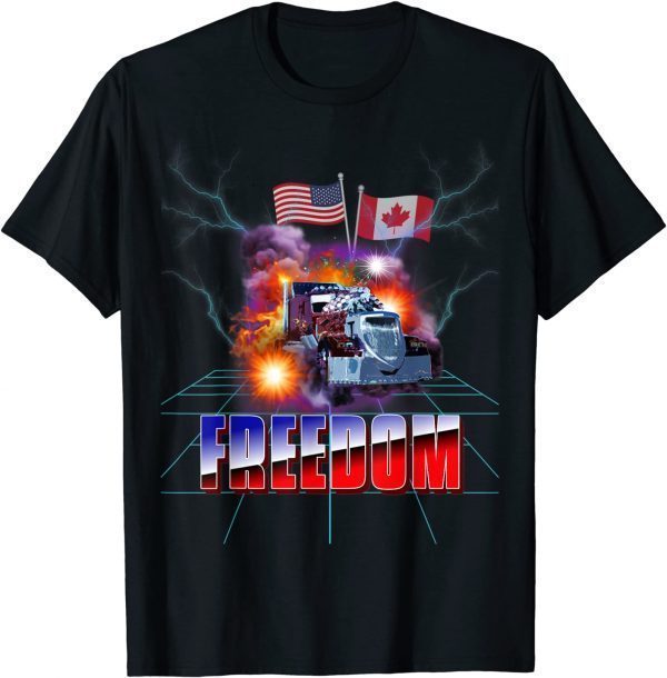 Funny Storm Truck American USA Canada Flag Freedom Convoy Trucker Tee Shirt