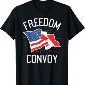 Freedom Convoy 2022 Let's Go Truckers US America Canada Flag T-Shirt