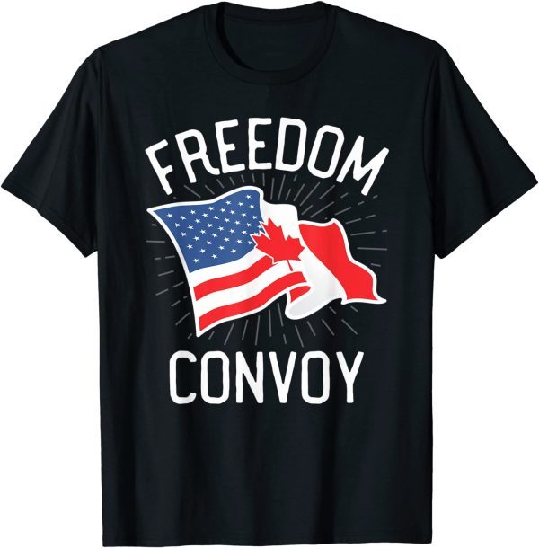 Freedom Convoy 2022 Let's Go Truckers US America Canada Flag T-Shirt