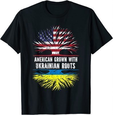 American Grown with Ukrainian Roots USA Flag Ukraine Tee Shirt