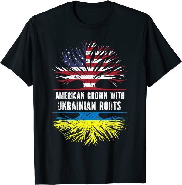 American Grown with Ukrainian Roots USA Flag Ukraine Tee Shirt