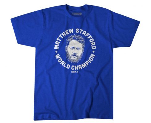 MATTHEW STAFFORD WORLD LOS ANGELES CHAMPION TEE SHIRTS