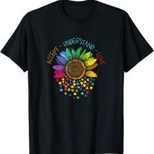 Classic Autism Awareness Accept Understand Love ASD Rainbow Flower Tee Shirts