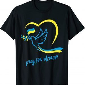T-Shirt Pray For Ukraine Peace Dove Pigeon Love Flag Heart