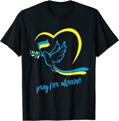 T-Shirt Pray For Ukraine Peace Dove Pigeon Love Flag Heart