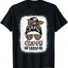 Cheer Mom Leopard Messy Bun Cheerleader Bleached Mothers Day T-Shirt
