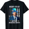 Joe Biden Merry 4th Of Autism Awareness Month Puzzle Piece Gift T-Shirt