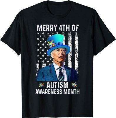 Joe Biden Merry 4th Of Autism Awareness Month Puzzle Piece Gift T-Shirt