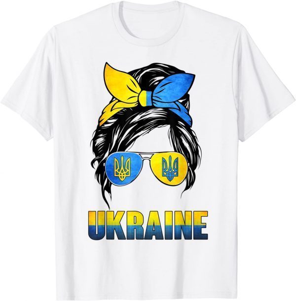 Ukraine Messy Bun Wearing Ukraine Flag Glasses Unisex Shirt