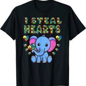 Official I Steal Hearts Autism Awareness Elephant Puzzle Piece Shirt