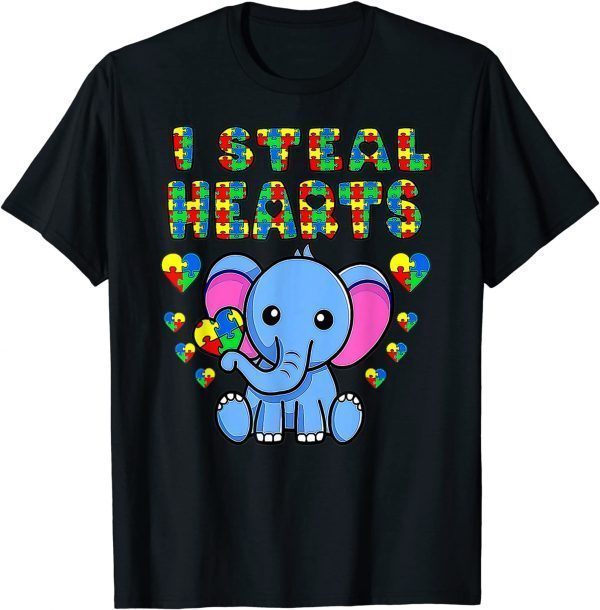 Official I Steal Hearts Autism Awareness Elephant Puzzle Piece Shirt