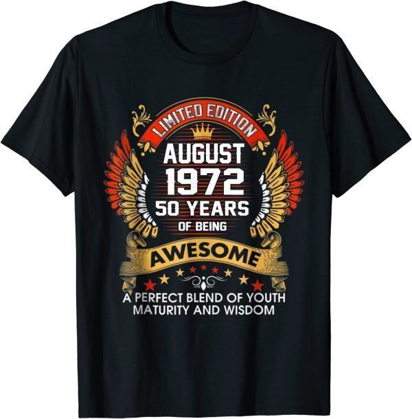 Official August 1972 50 Years Of Being Awesome 50th Birthday T-Shirt