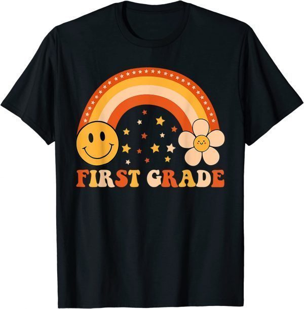 First Day Of First Grade Rainbow Teacher Kids Retro T-Shirt