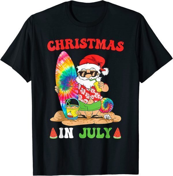 T-Shirt Christmas In July Santa Tie Dye Summer Surf Surfing Surfer