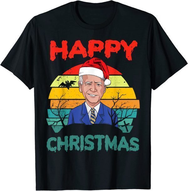 Retro Joe Biden Halloween Happy Christmas Santa Hat 2022 T-Shirt