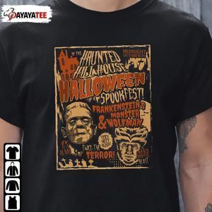 Vintage Frankenstein And Wolfman Halloween Shirt