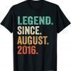 T-Shirt Legend Since August 2016 6th Birthday 6 Years Old Boy Kid