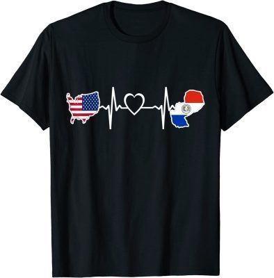 Paraguayan American USA Flag ,USA Paraguay Heartbeat T-Shirt