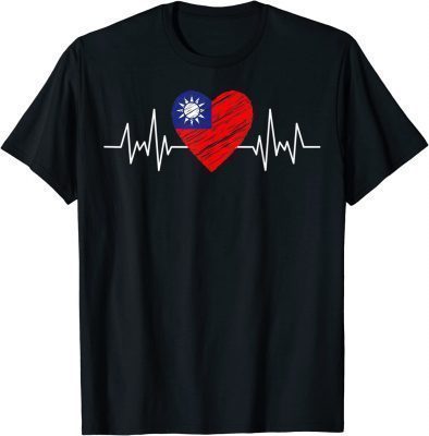 Taiwan Flag With Heartbeat Pride Grunge Taiwanese Flag Tee Shirt