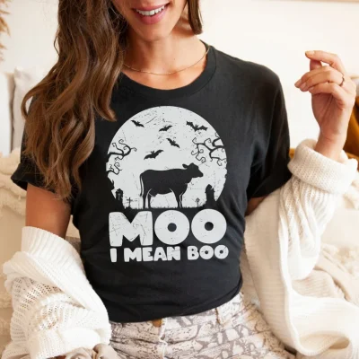 T-Shirt Halloween Moo Boo, Cute Halloween