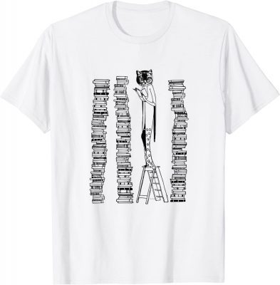 Lady Cat And Stack Of Books Woman Reading Retro Victorian T-Shirt