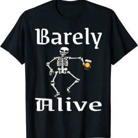 Barely Alive Funny Halloween Skeleton Coffee Drinker Lover T-Shirt