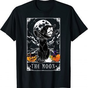 2022 Tarot Card Crescent Moon And Black Cat Witch Hat Halloween Shirt