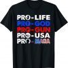 Pro Life Pro God Pro Gun Pro USA Pro MAGA Trump USA Flag Funny T-Shirt