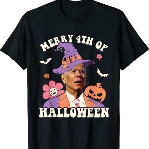 Merry 4th Of Halloween Confused Joe Biden Witch Hat Groovy Tee Shirt