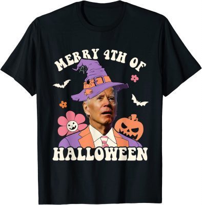 Merry 4th Of Halloween Confused Joe Biden Witch Hat Groovy Tee Shirt