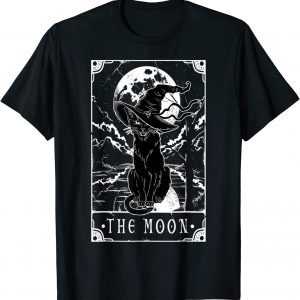 T-Shirt Tarot Card Crescent Moon And Black Cat Witch Hat Halloween
