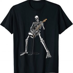 Happy Skeleton Guitar Guy Spooky Halloween Rock Band Concert Tee Shirt